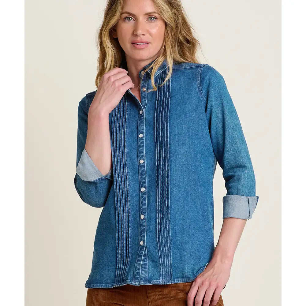 Seatown Pleated Denim Blue Blouse