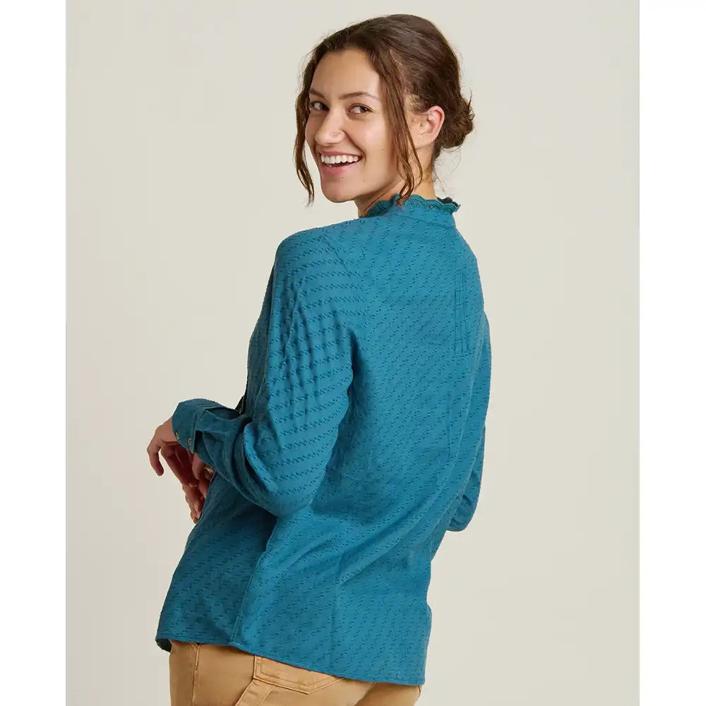 Cotton Ruffle Collar Blouse in Teal