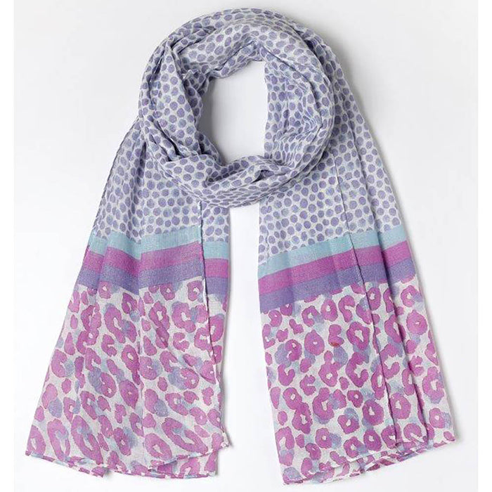 Butterfly Fashion scarf in violets and lilac animal print and spots.