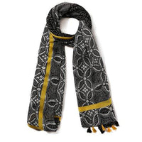 Butterfly Fashion monochrome with mustard margins Aztec inspired scarf.