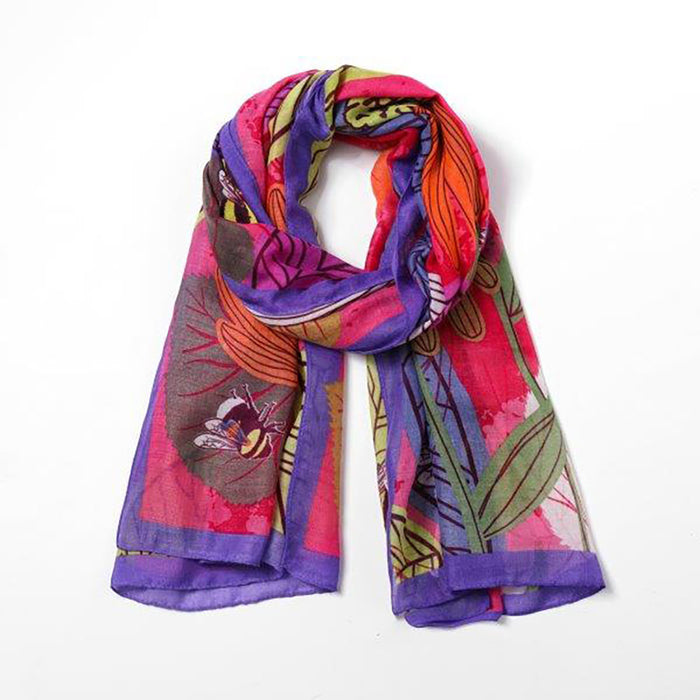 Butterfly Fashion Busy Bee scarf in fuchsia, green and purple.