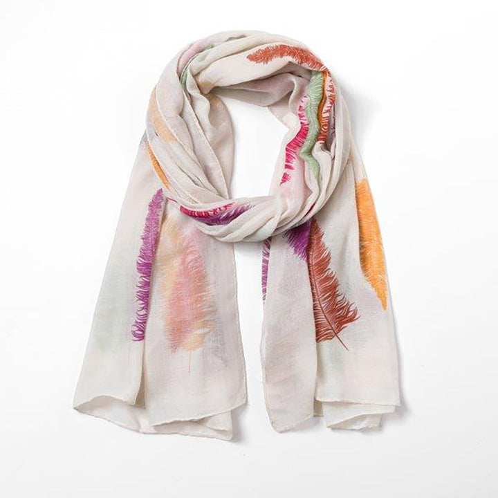Multi Coloured Feather Print Recycled Scarf