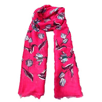 Butterfly Fashion fuchsia scarf with tulips pattern.