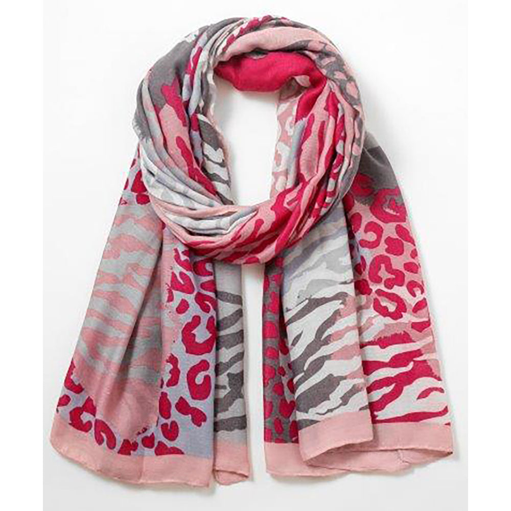 Leopard & Zebra Print Recycled Scarf in Pink