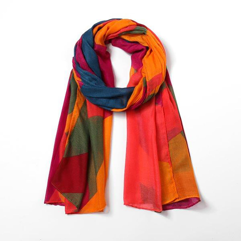 Butterfly Fashion scarf in green, blue, red and orange.