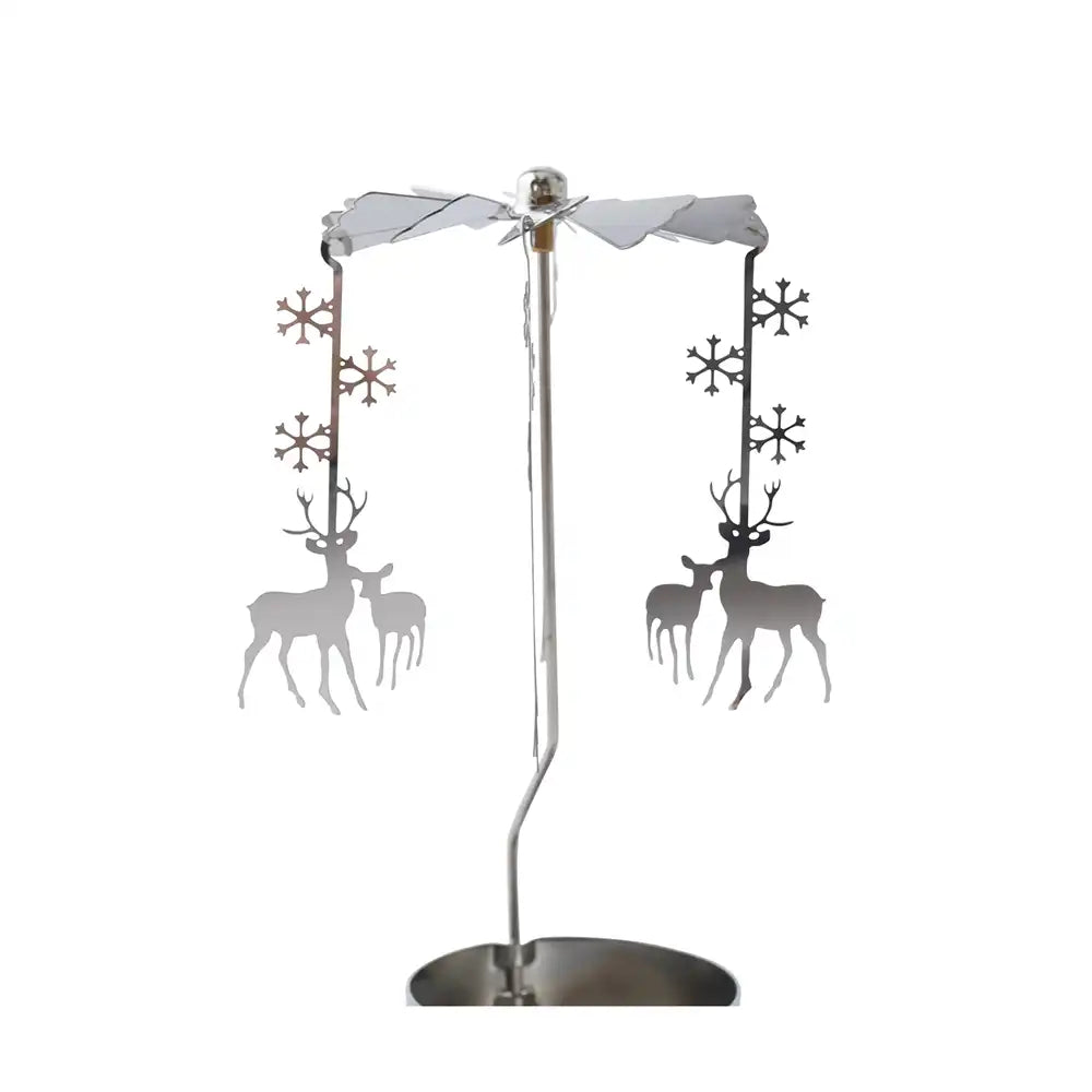 Silver spinning tealight holder with a stag and young in silver