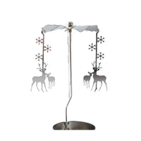 Silver spinning tealight holder with a stag and young in silver