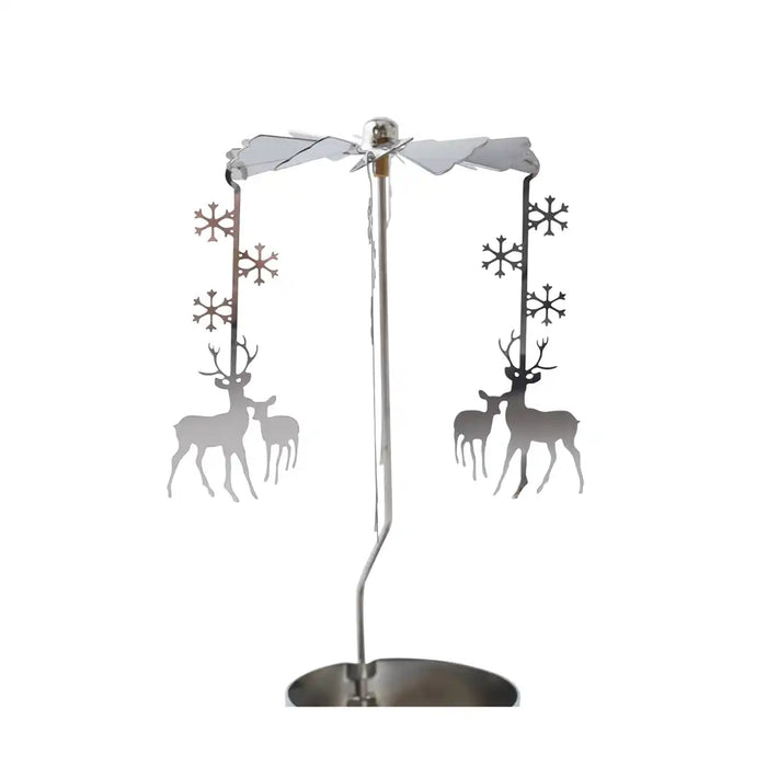 Silver spinning tealight holder with a stag and young in silver