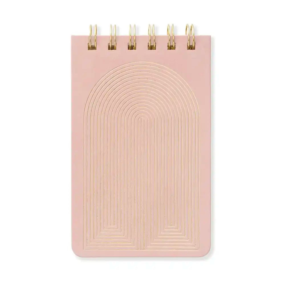 Blush pink wire bound notebook with gold relief design