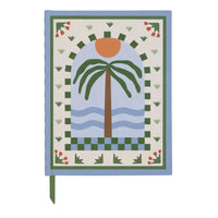 Decorative notebook cover with palm tree design on a white background