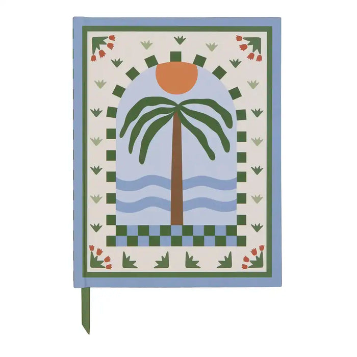 Decorative notebook cover with palm tree design on a white background