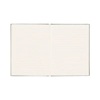 Open notebook with lined pages on a white background