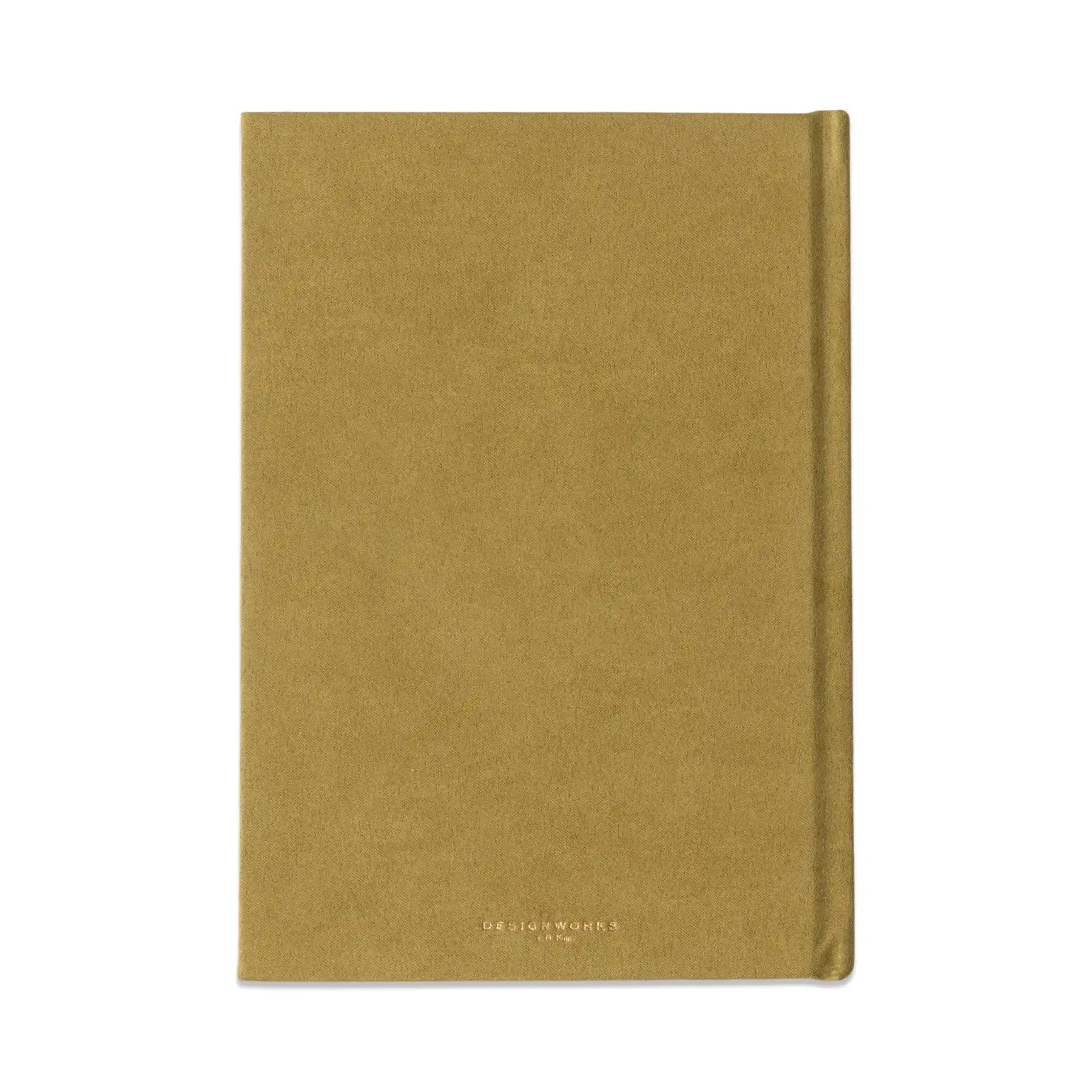A minimalist hardcover notebook with a textured mustard yellow cover, shown flat against a solid white background. The brand name 'DE LIGHTS BOOKS' is subtly printed in gold foil at the bottom center.