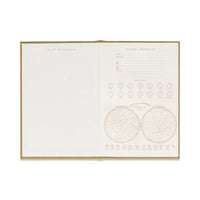 Internal page of notebook with Contents page, personal information section and world times. 