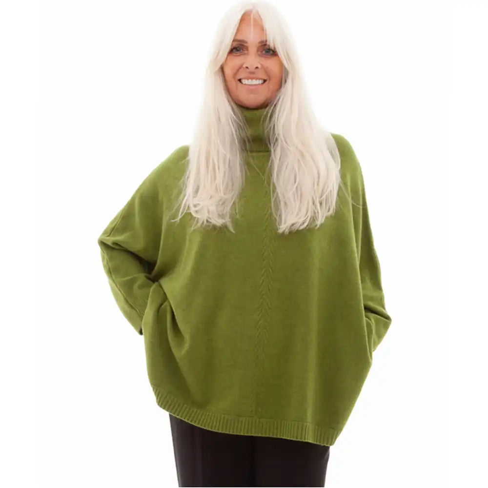 Roll Neck Cable Knit Jumper - Green