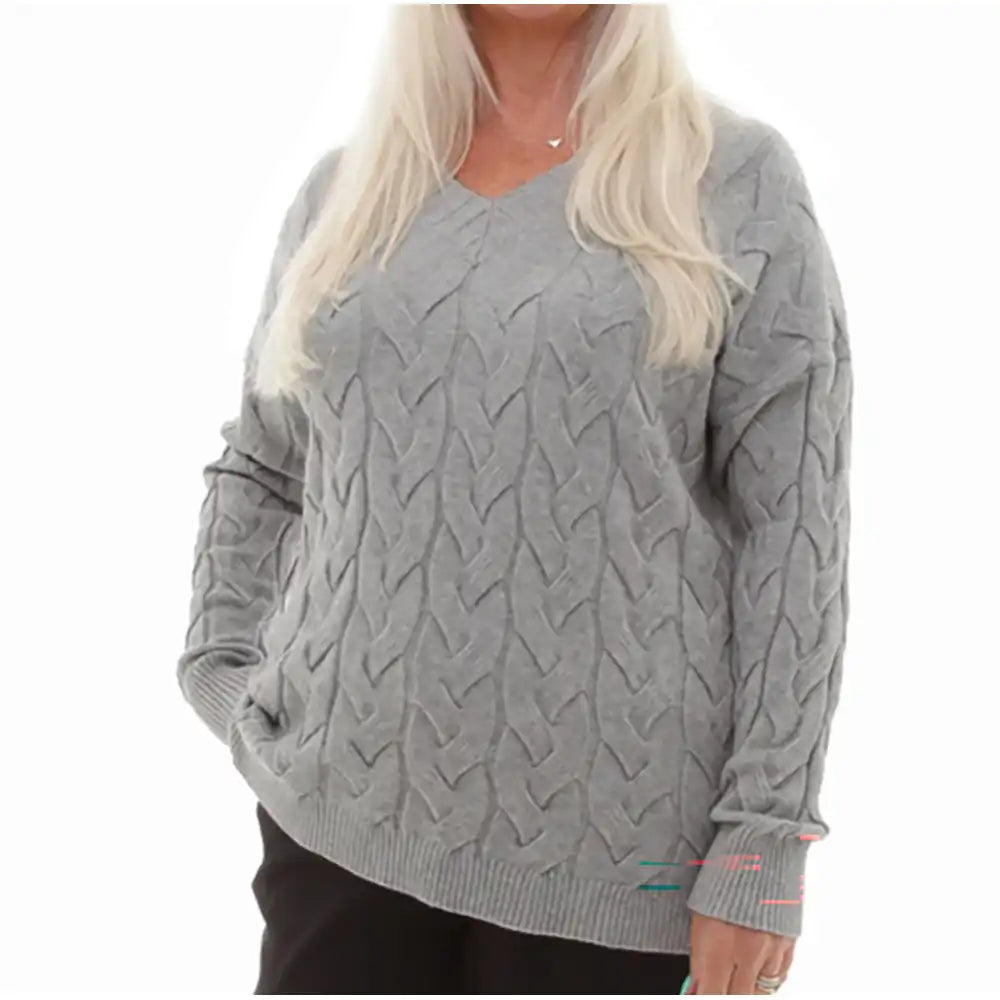 V Neck Cable Knit Jumper - Grey