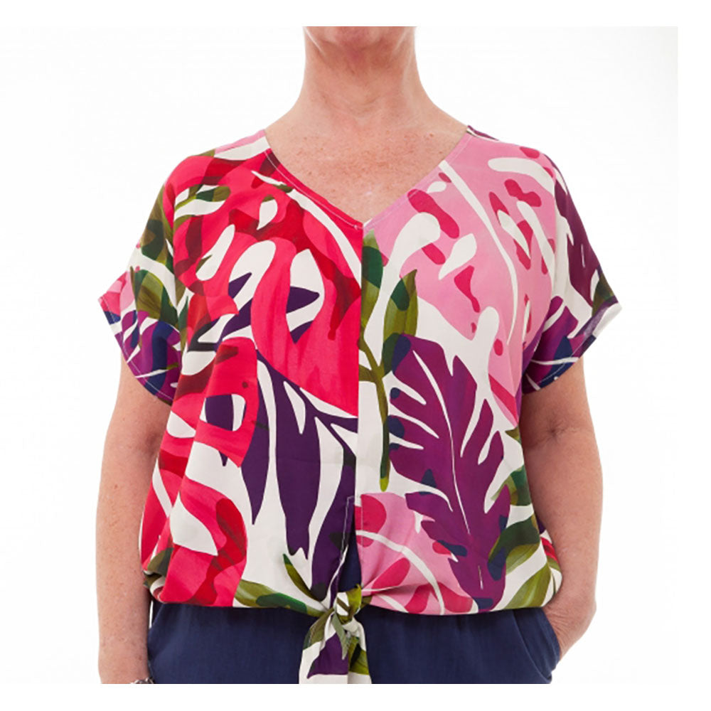 Jungle Print Tie Front Top