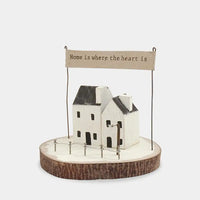 Decorative house model with a banner on a white background