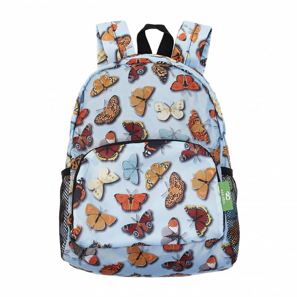 Eco Chic Large Foldable Backpack - Blue Butterflies