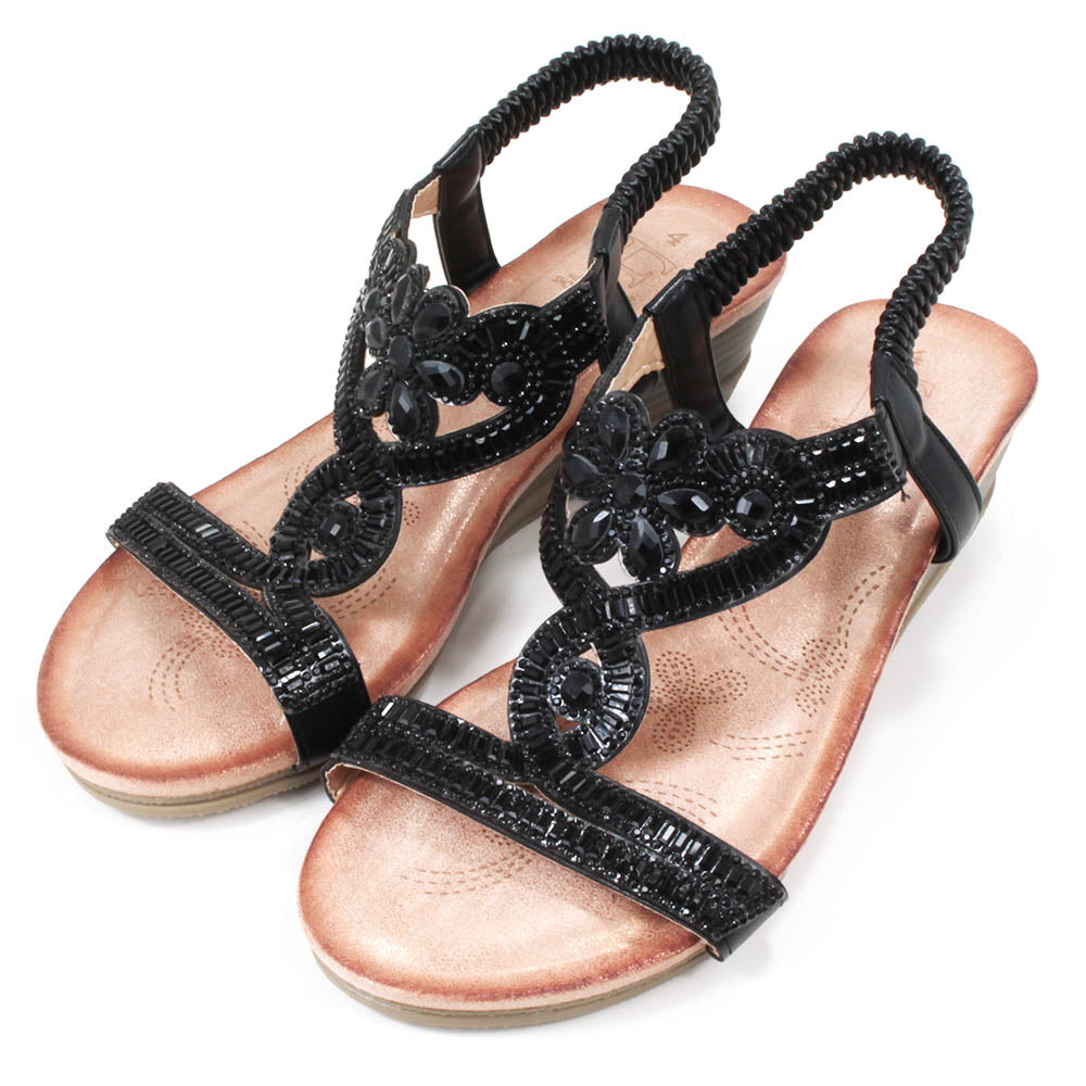 Emma Vicenza Black Crystal Sandals