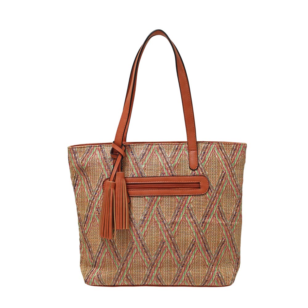 Envy Straw Geometric Tote Bag - Orange