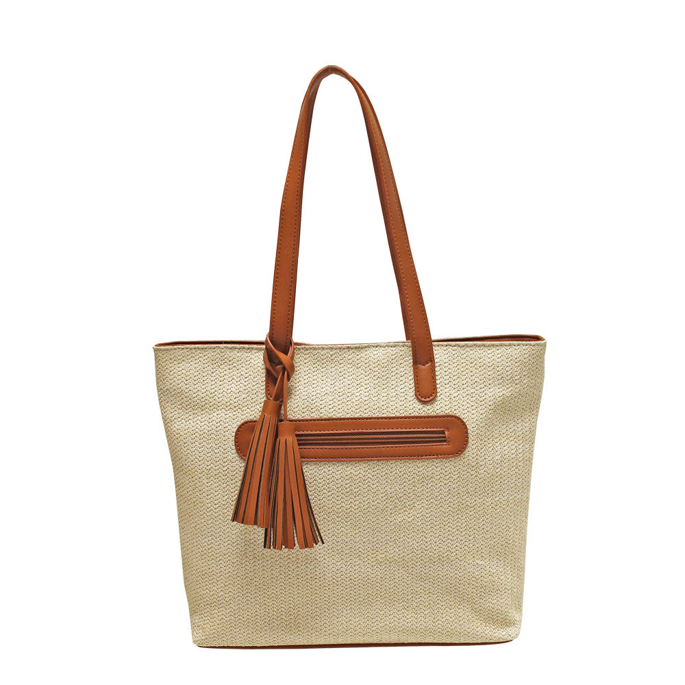 Envy Straw Tote Bag Snowdrop - Tan