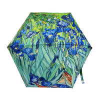 Hexagonal umbrella with Van Gogh 'Irises' design on a white background