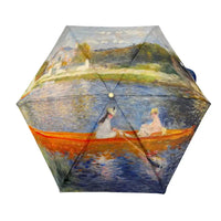 Open umbrella with Renoir skiff painting