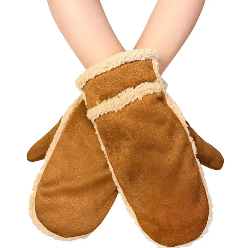 Faux Sheep Skin Mittens - Camel