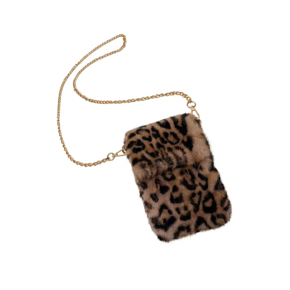Faux Fur Phone Pouch - Classic Leopard