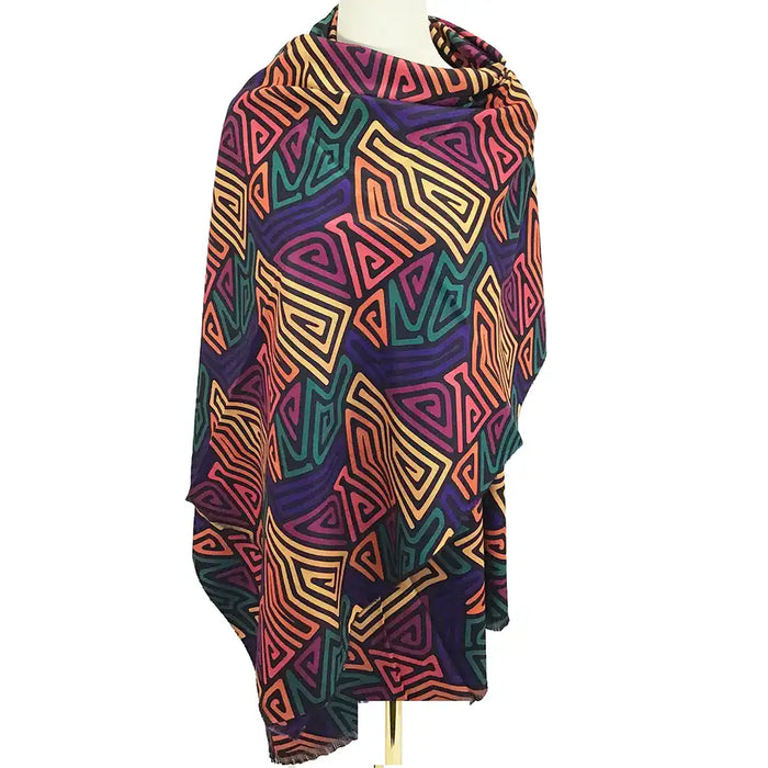Geometric multicoloured wrap.