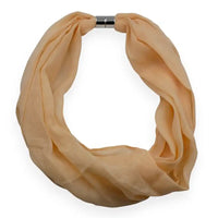 Pale Peach coloured scarf with a silver magnetic clasp.