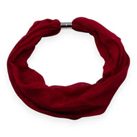 Ox Blood coloured scarf with a silver magnetic clasp.