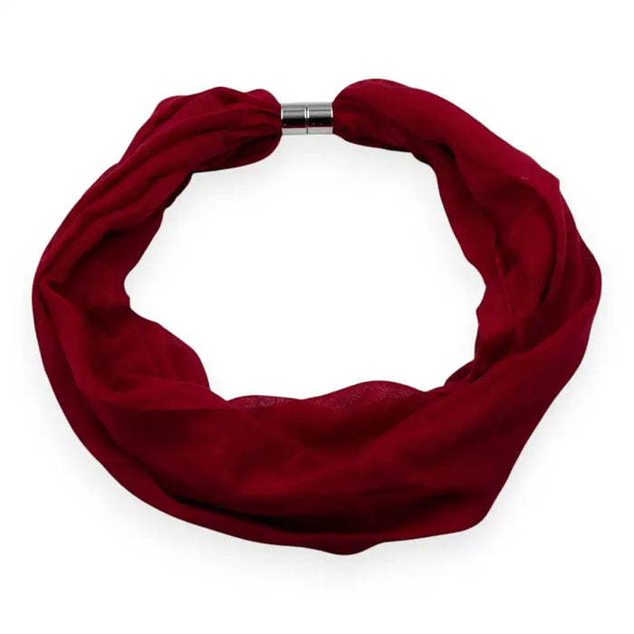 Ox Blood coloured scarf with a silver magnetic clasp.