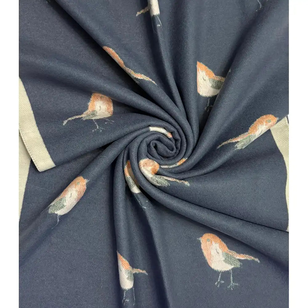 Wool Blend Reversible Scarf - Denim Robin