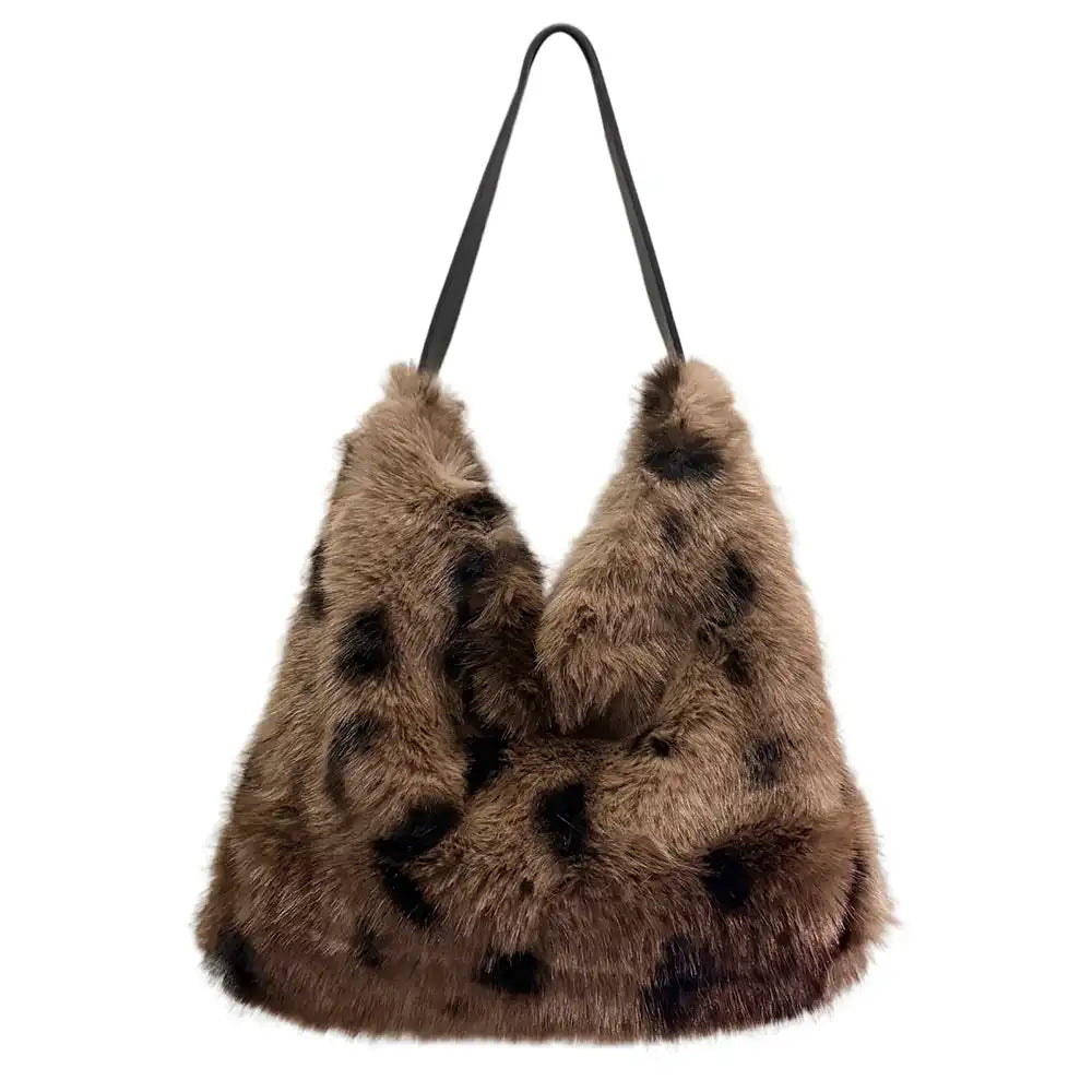Faux Fur Slouch Tote - Ocelot