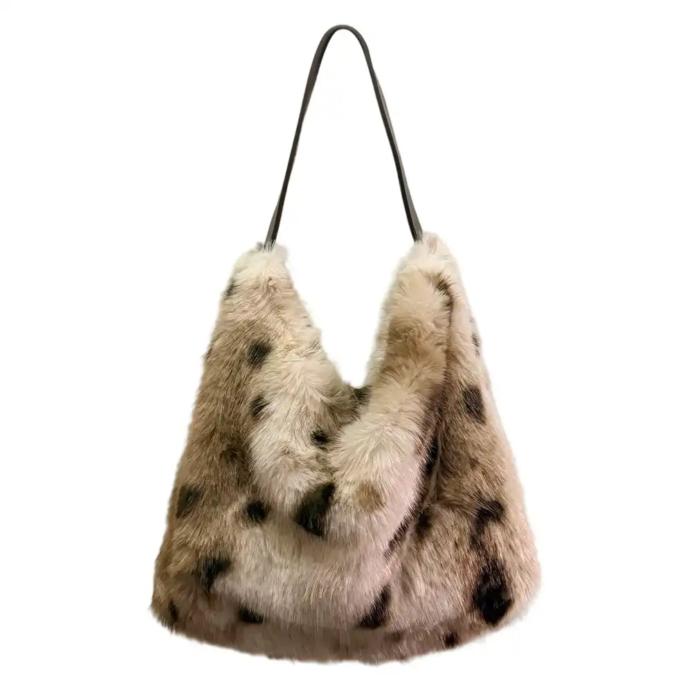 Faux Fur Slouch Tote - Snow Leopard