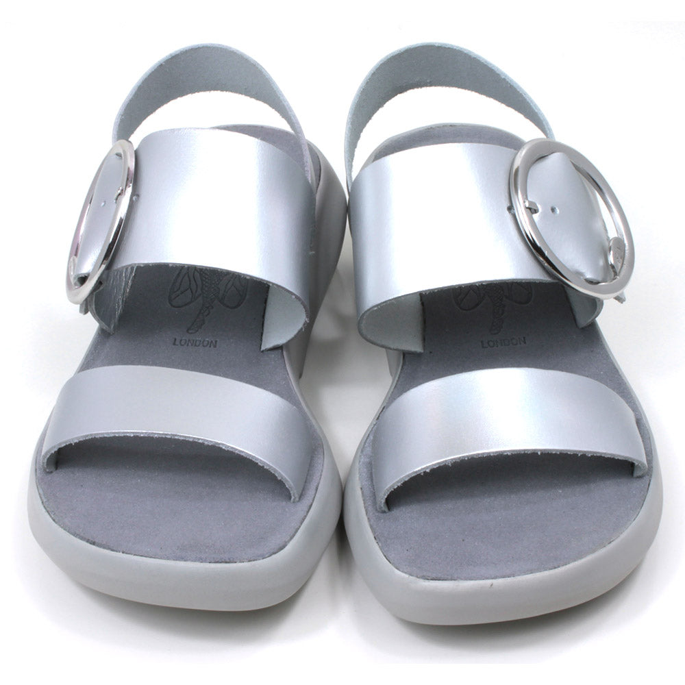 Strappy Chunky Buckle Sandals Silver