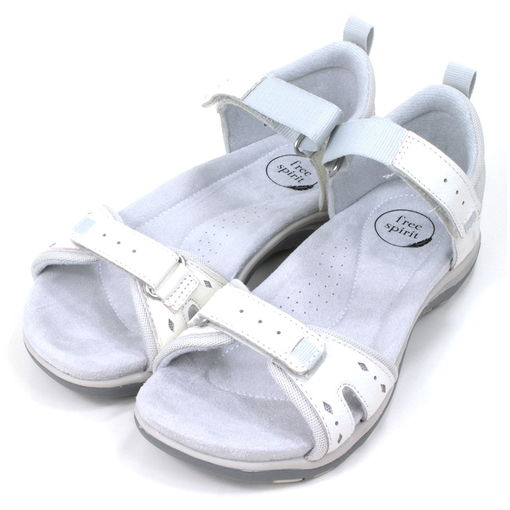 White Leather Heeled Walking Sandals