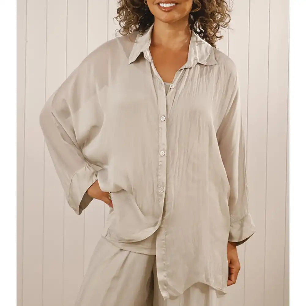 Silk Button Blouse - Mocha