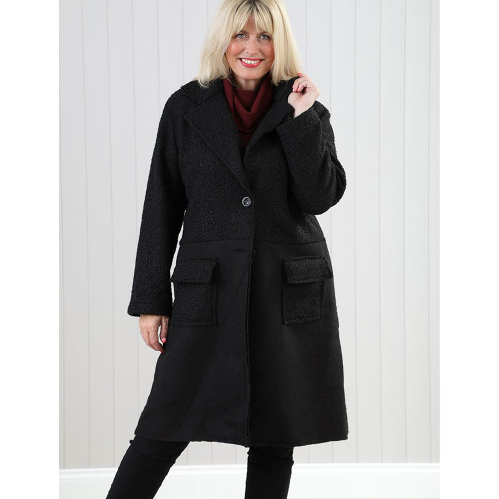 Boucle Pocket Long Line Coat - Black