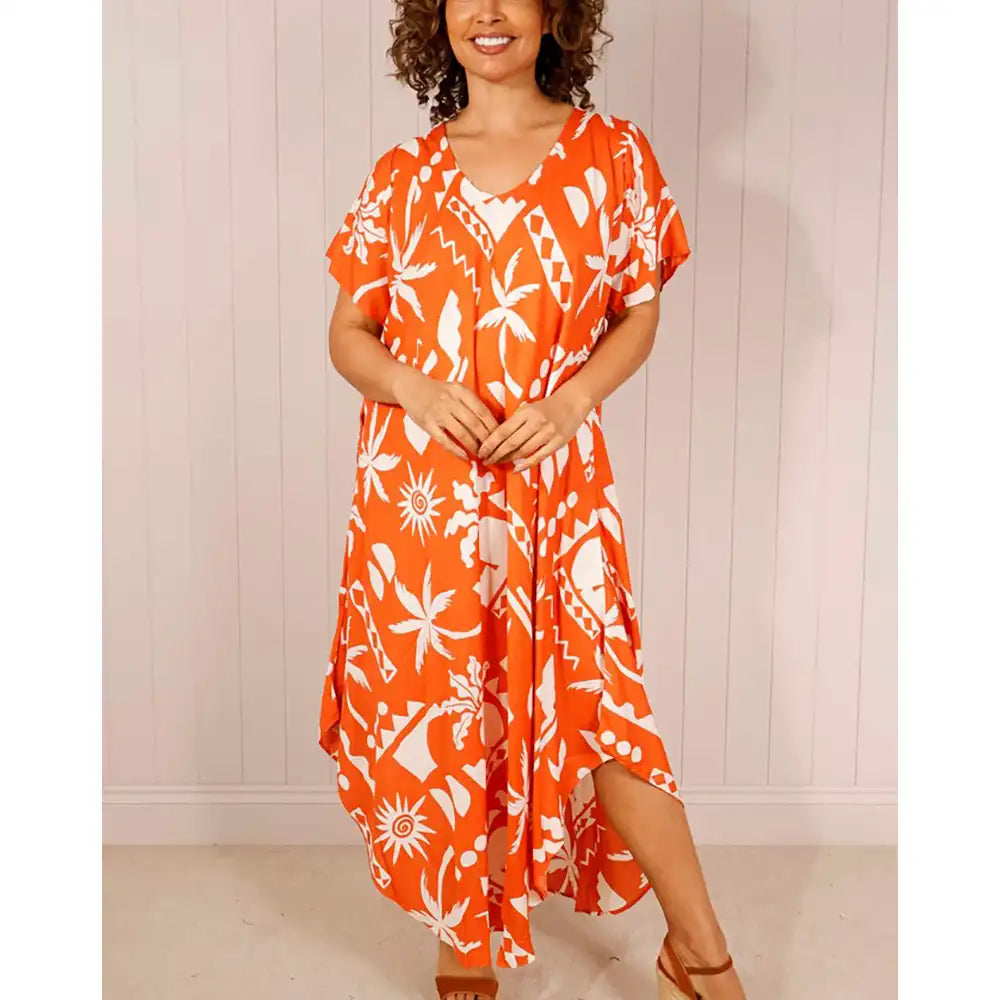 Abstract Oversized Dress - Coral