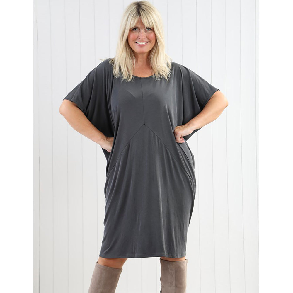 Sorrento Slouchy Stripe Dress - Charcoal