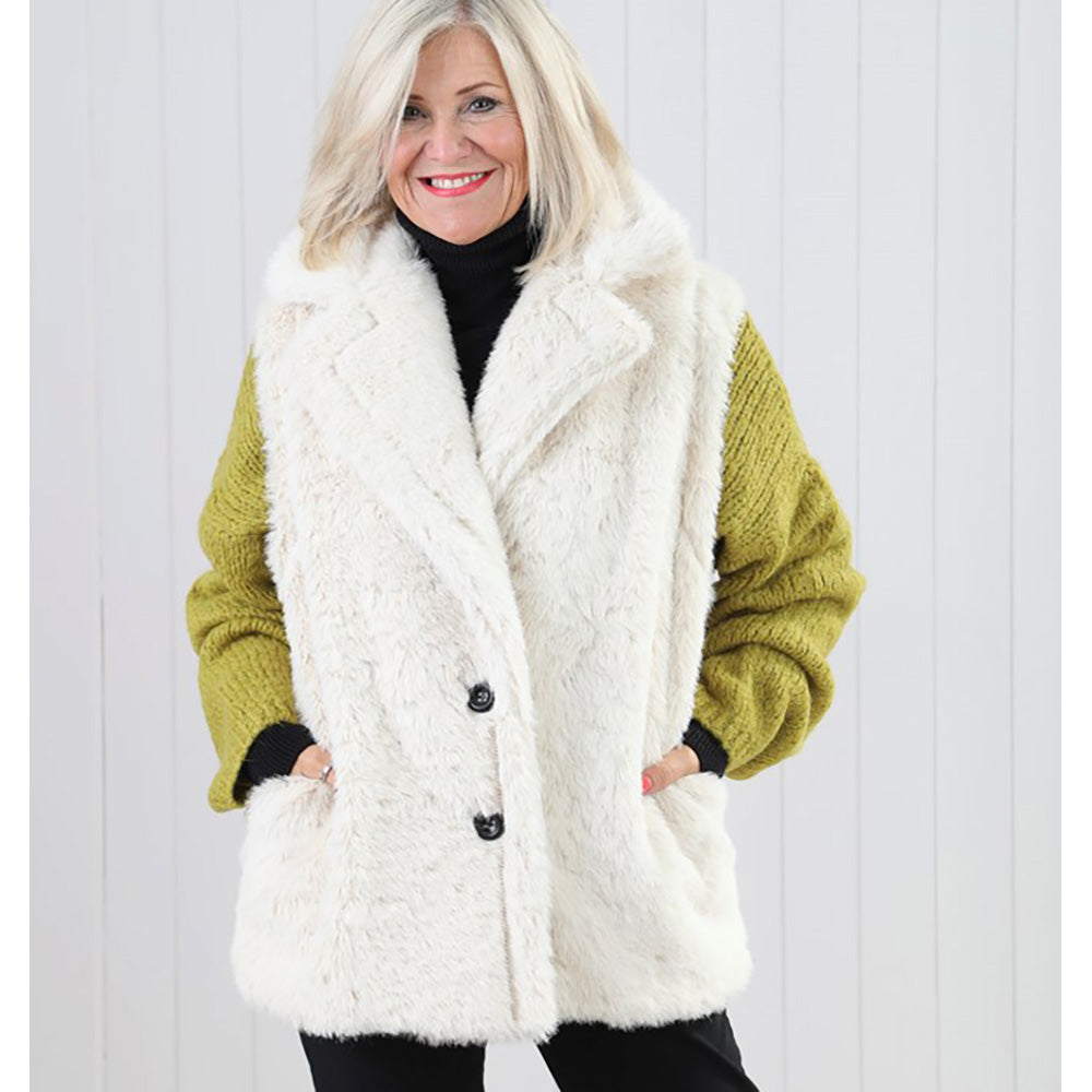 Faux Fur Button Fastening Gilet - Cream