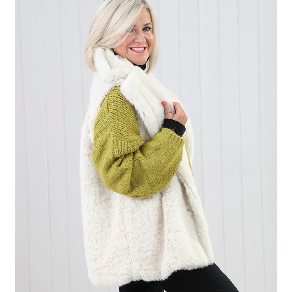 Faux Fur Button Fastening Gilet - Cream