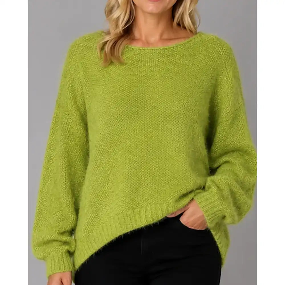 Fuzzy Round Neck Jumper - Avocado