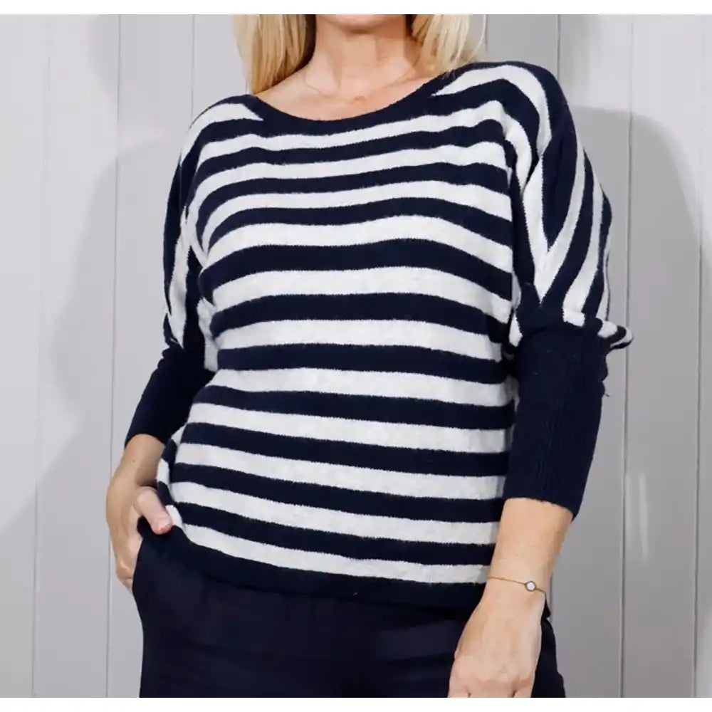 Lana Wool Striped Jumper - Navy