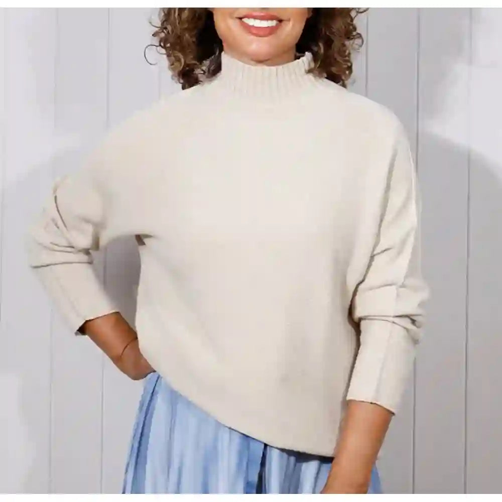 Ribbed Turtle Neck Knitted Jumper - Beige