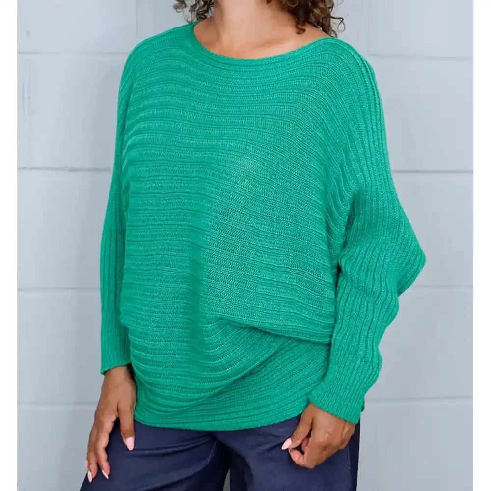 Slouchy ribbed knit jumper in green.