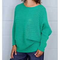 Slouchy ribbed knit jumper in green.